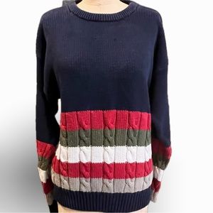 Vintage cable knit sweater crewneck multicolor stripes 100% cotton  80s 80s‎